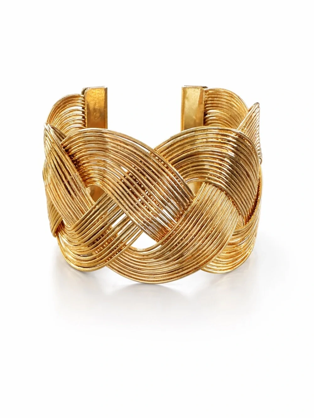 Gold Tone Wide Cuff Bracelet Statement‎ Braided Design Open Adjustable Fashion